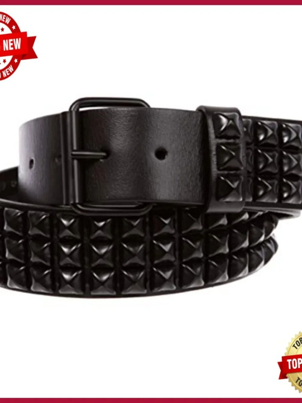 Three Row Studded Leather Belt Interchangeable Buckle 1.75
